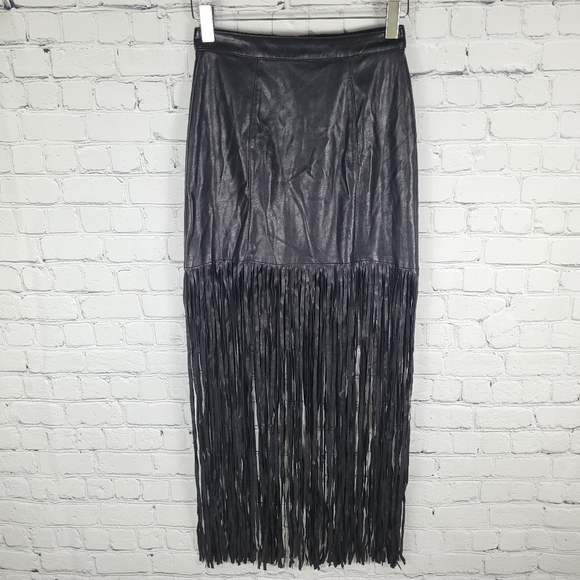 DIVIDED H&M | faux/ vegan leather fringe pencil skirt - Picture 1 of 3